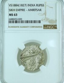 India Sikh Empire VS1884(1827) Rupee Amritsar NGC MS63