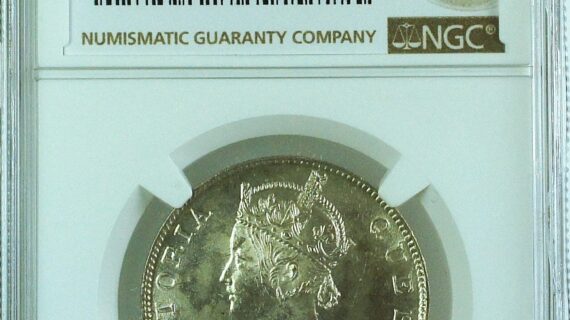 India British 1862 B Rupee SW-4.57A Type D/2A, 0/0 NGC MS63