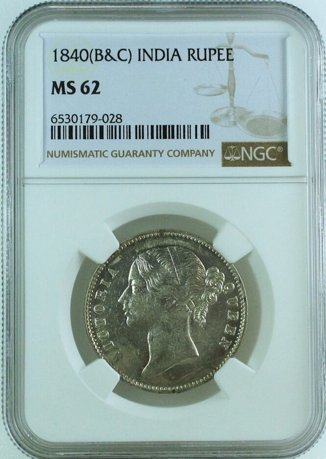 India British 1840 B&C Rupee NGC MS62