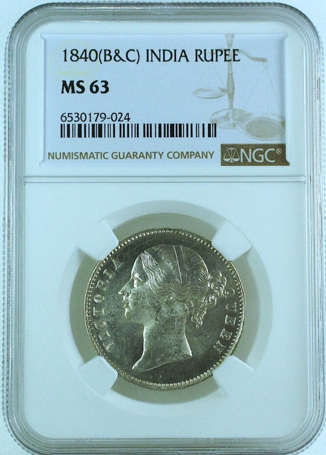 India British 1840 B&C Rupee NGC MS63