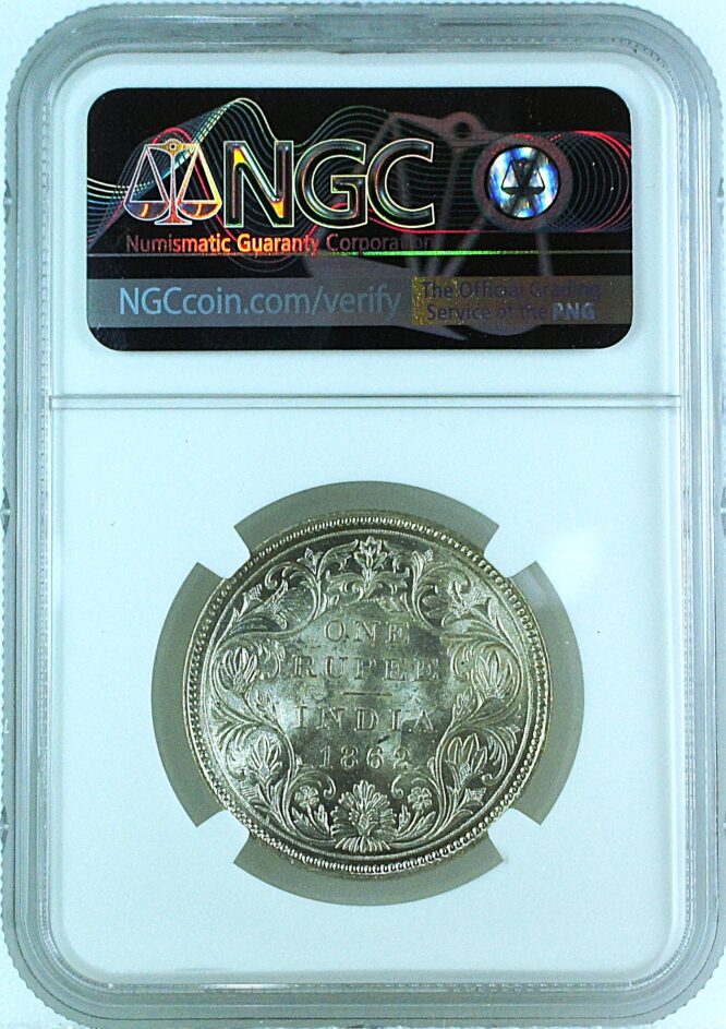 India British 1862 B Rupee SW-4.63A Type B/2A, 2/0 NGC MS62 - Image 2