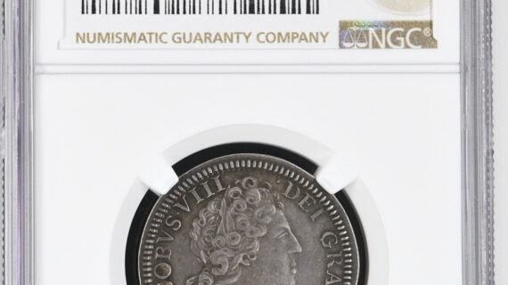 Scotland 1716 James VII Silver Guinea Off Metal Strike NGC MS62 RRR