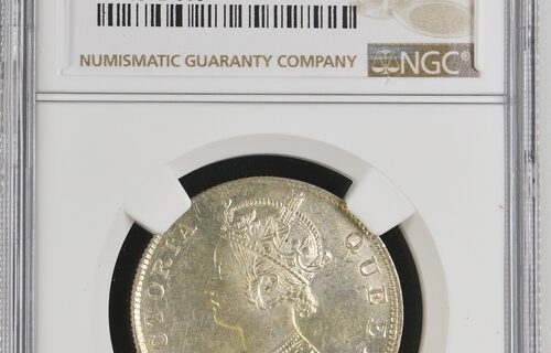 India 1862(B) Rupee S&W-4.57A Type D/2A, 0/0 NGC MS62